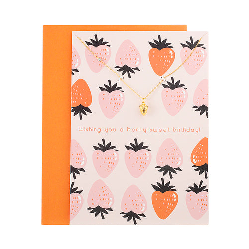 Berry Sweet Birthday Card with Strawberry Pendant Necklace