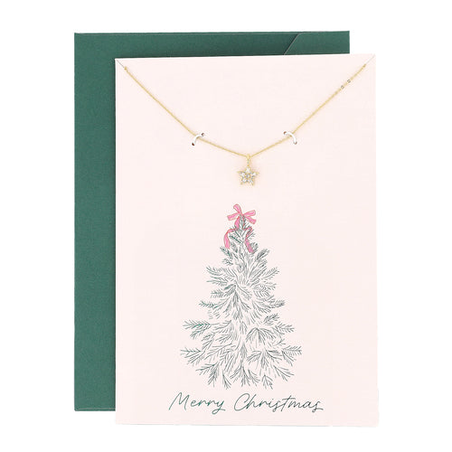 Merry Christmas Card with CZ Star Pendant Necklace