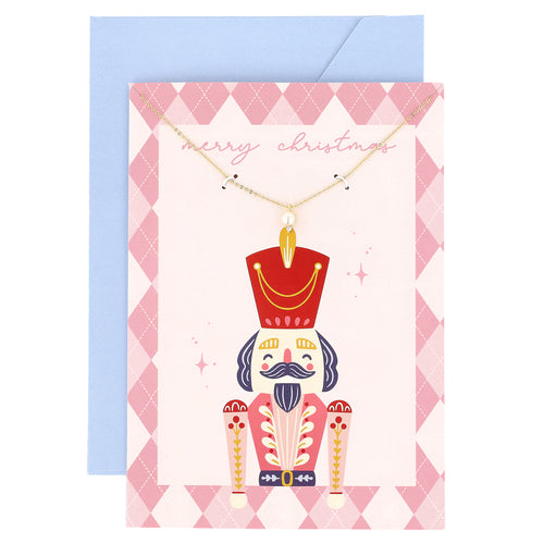 Nutcracker Christmas Card with Pearl & CZ Pendant Necklace