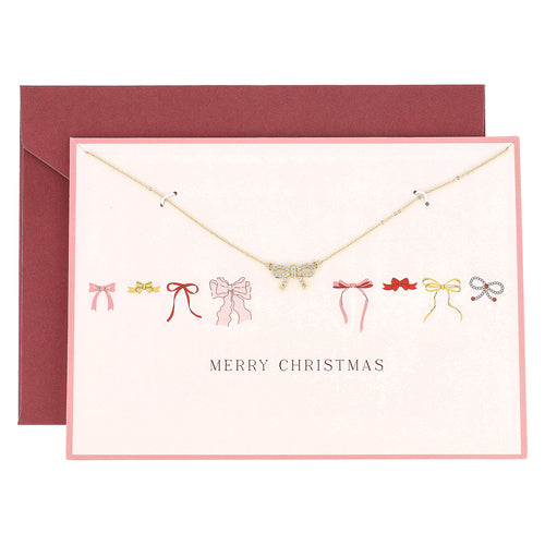 Merry Christmas Card with CZ Bow Necklace