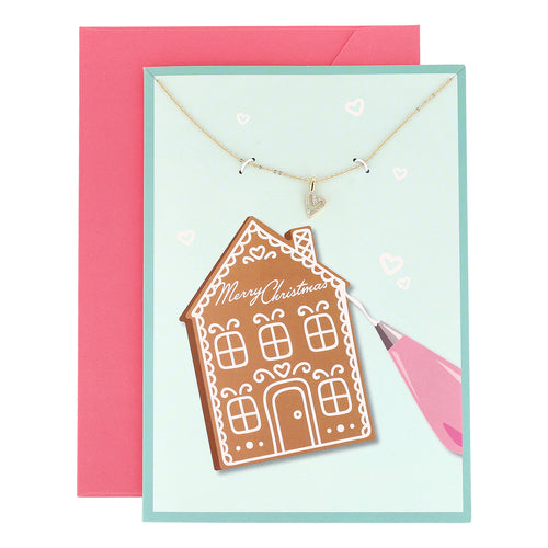 Gingerbread House Card with CZ Heart Necklace
