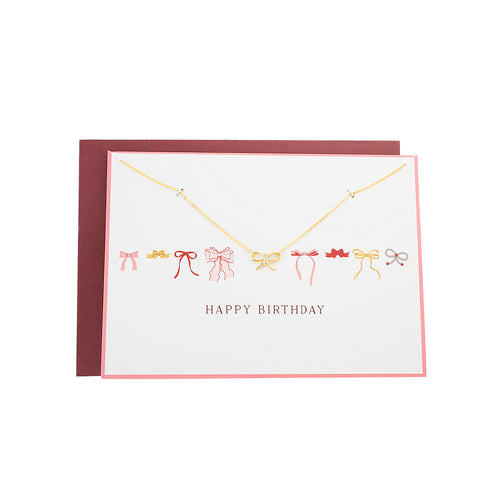 Happy Birthday Card with Twisted Bow Pendant Necklace