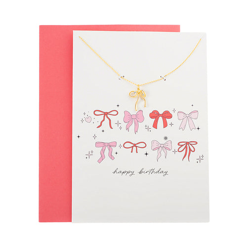 Happy Birthday Card with CZ Bow Pendant Necklace