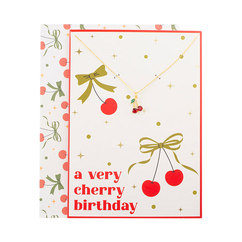 Very Cherry Birthday Card with CZ Cherries Pendant Necklace