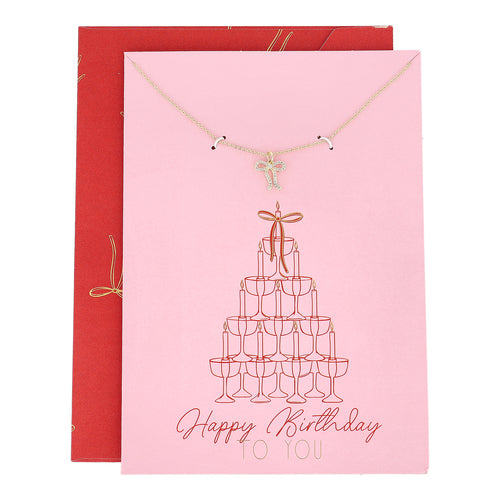 Happy Birthday Card with Gold Pave Bow Necklace