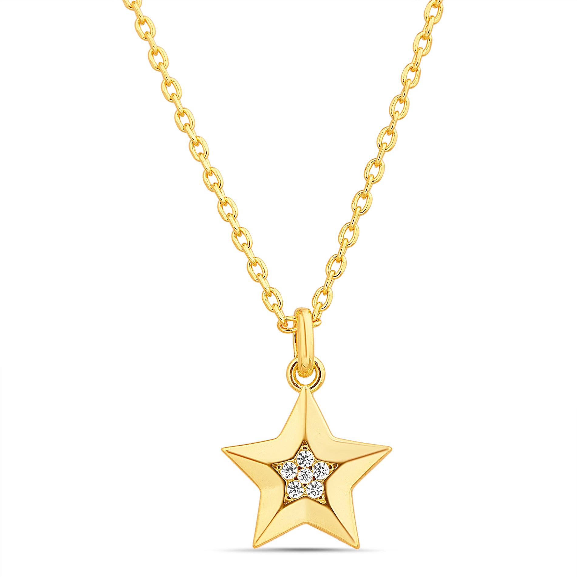 Merry & Bright Star Necklace with Brass Gold Star and Clear star Slider Pendant