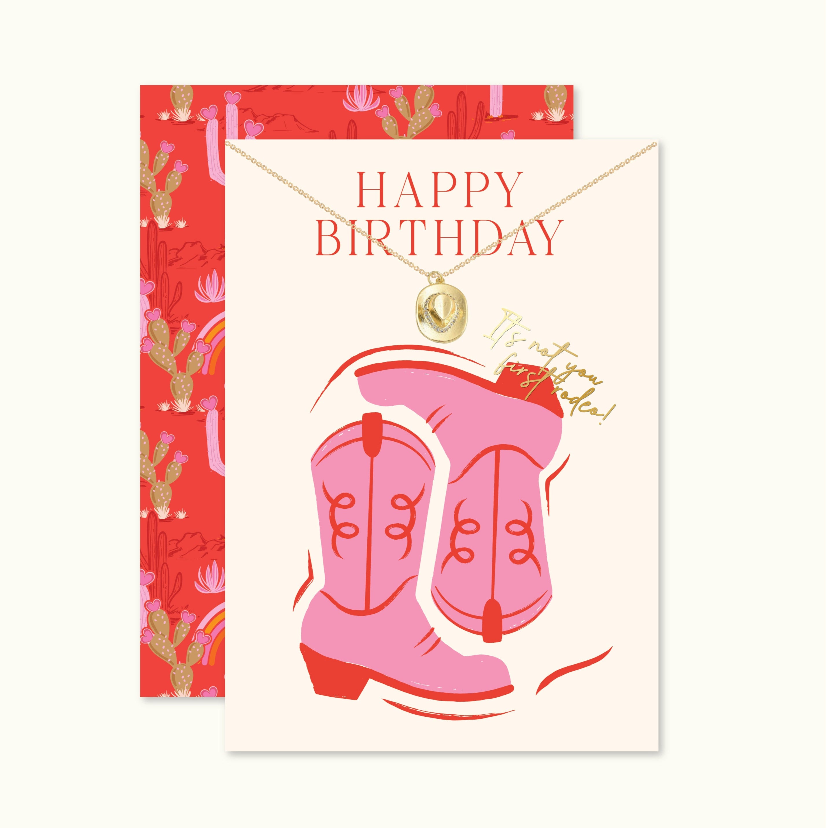"Happy Birthday" Card with Gold Cowboy Hat Necklace