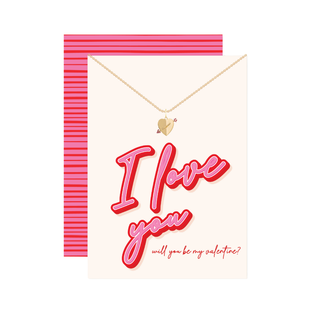 Red Hot Heart Necklace with Brass Gold